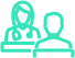 Two stylized, abstract figures, one appearing to take notes while the other gestures, depicted in a simple line drawing with a turquoise color by RPM Logix.