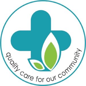 Logo featuring a blue medical cross with green leaves, encircled by the words "RPM Logix quality care for our community" in teal.