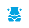 Blue icon of a stylized human torso wearing undergarments with arrows pointing inward, symbolizing slimming and effective management.